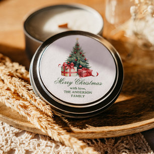 Sticker Rond Aquarelle Arbre de Noël Élégant Script