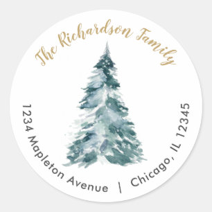 Sticker Rond Aquarelle Arbre de Noël élégante adresse de ret