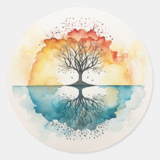 Sticker Rond Aquarelle Arbre de vie