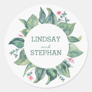 Sticker Rond Aquarelle Arbre Feuille Jardin rustique Mariage