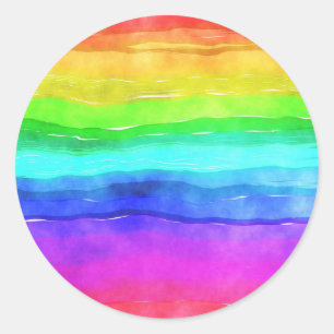 Sticker Rond Aquarelle arc-en-ciel