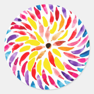 Sticker Rond Aquarelle arc-en-ciel spirale abstraite