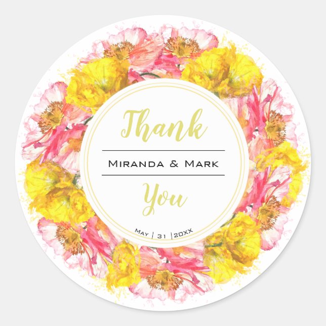 Sticker Rond Aquarelle artistique Mariage de pavot Merci de cou (Devant)
