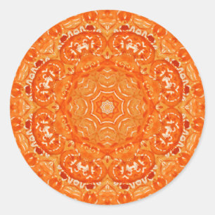 Sticker Rond Aquarelle atomique orange Mandala
