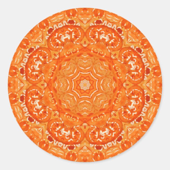 Sticker Rond Aquarelle atomique orange Mandala (Devant)