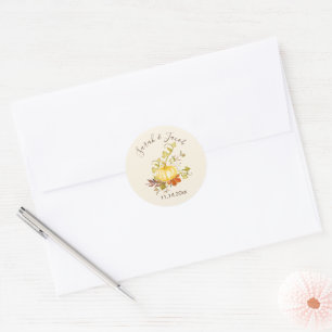 Sticker Rond Aquarelle Automne Citrouille et Feuille