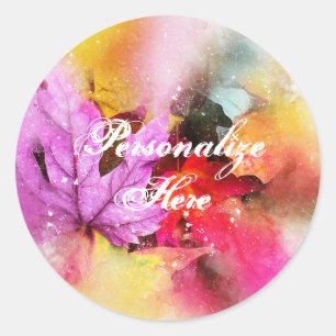 Sticker Rond Aquarelle automne feuille d'érable pastel automne