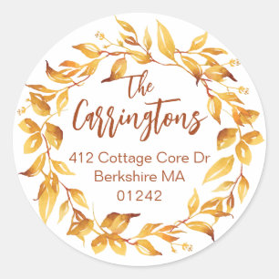 Sticker Rond Aquarelle Automne Feuille Wreath Adresse de retour