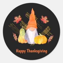 Sticker Rond Aquarelle Automne Gnomes, Citrouille Et Feuille
