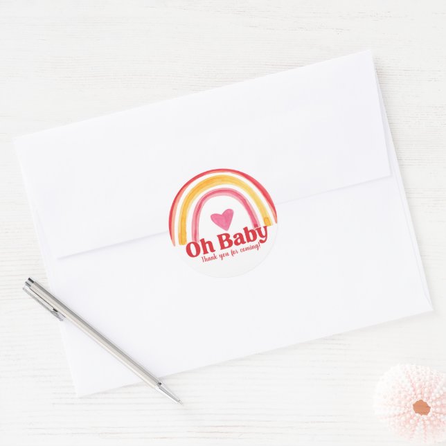 Sticker Rond Aquarelle Baby shower arc-en-ciel Merci (Enveloppe)