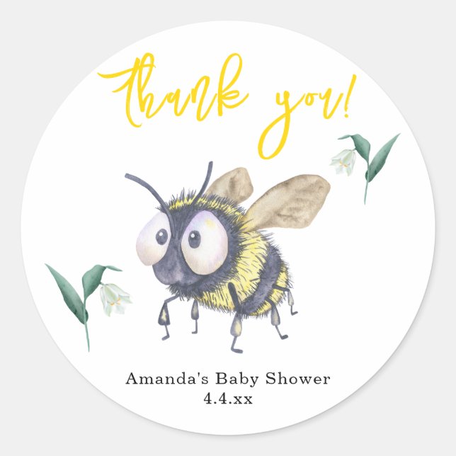 Sticker Rond Aquarelle Baby shower d'abeille - merci (Devant)