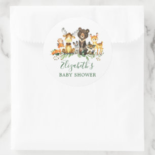 Sticker Rond Aquarelle Baby shower des animaux de bois