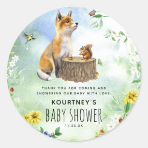 Sticker Rond Aquarelle Baby shower des animaux de la forêt de b