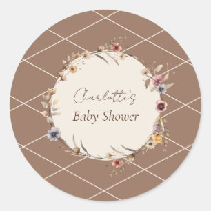Sticker Rond Aquarelle Baby shower floral beige