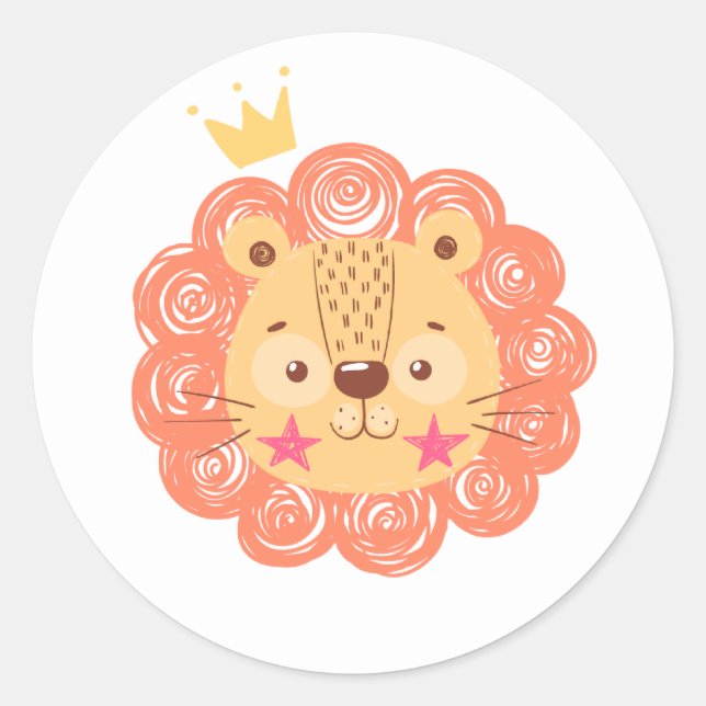 Sticker Rond Aquarelle Baby shower Lion mou (Devant)
