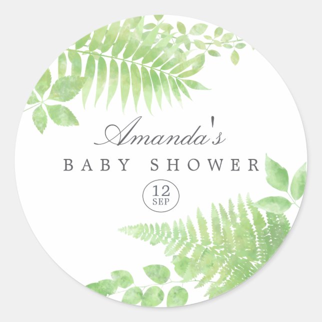 Sticker Rond Aquarelle Baby shower verdoyant (Devant)