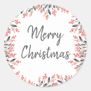 Sticker Rond Aquarelle Baies rouges d'hiver Joyeux Noël