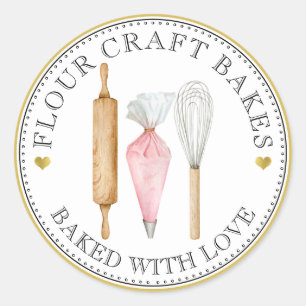 Sticker Rond Aquarelle Baker pâtisserie Chef Baker's Tools