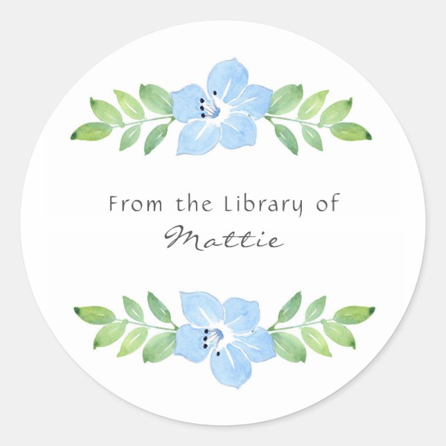 Sticker Rond Aquarelle Bébé Bleu Yeux Sangle Floral (Devant)