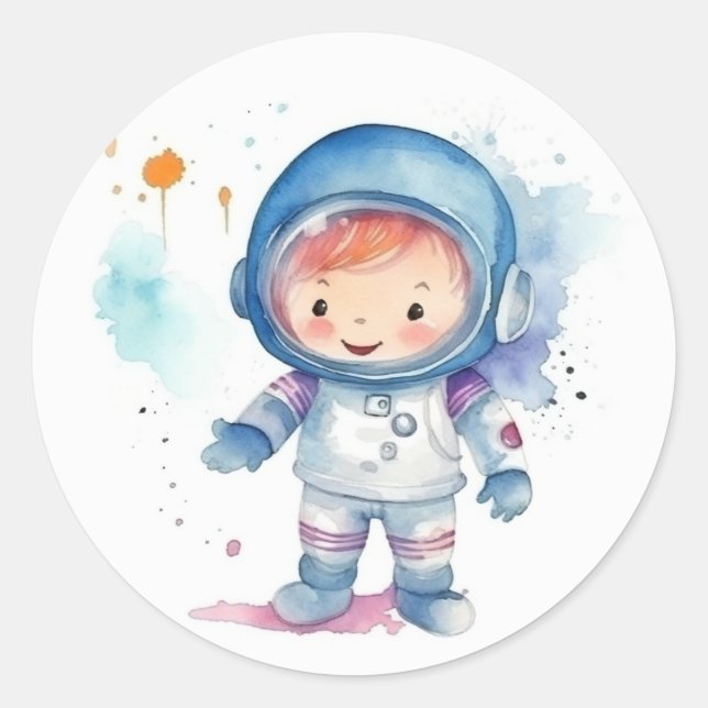 Sticker Rond Aquarelle Bébé Cute Astronaut (Devant)