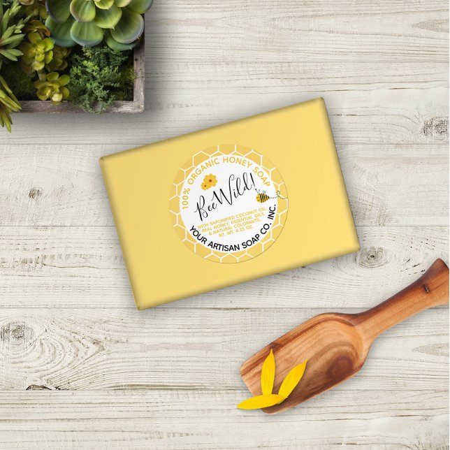 Sticker Rond Aquarelle Bee Flower Honeypeb Honey Soap (Créateur téléchargé)