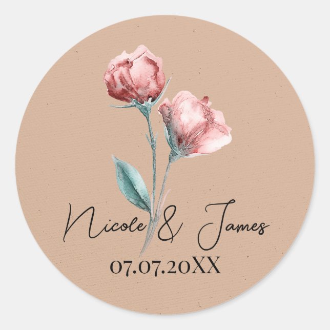 Sticker Rond Aquarelle Beige Peachy Mariage (Devant)