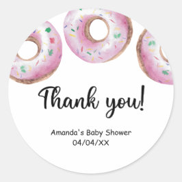 Sticker Rond Aquarelle beignets roses merci