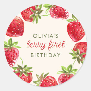 Sticker Rond Aquarelle Berry fraise Premier 1er anniversaire