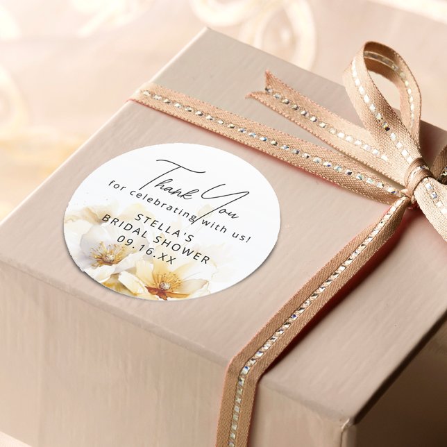 Sticker Rond Aquarelle Blanc Dieu Fleur Fête des mariées (Watercolor White God Flower Bridal Shower Classic Round Sticker)