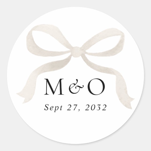 Sticker Rond Aquarelle blanche ivoire moderne Mariage Monogramm (Devant)