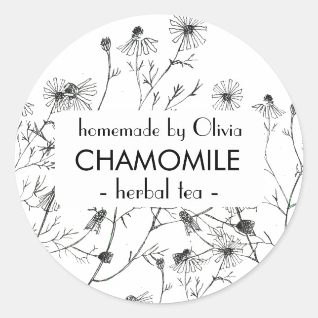 Sticker Rond Aquarelle blanche noire Chamomile Thé maison (Devant)