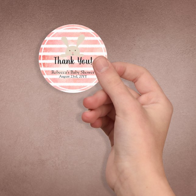 Sticker Rond Aquarelle blanche rose Merci de lapin rayé (Créateur téléchargé)