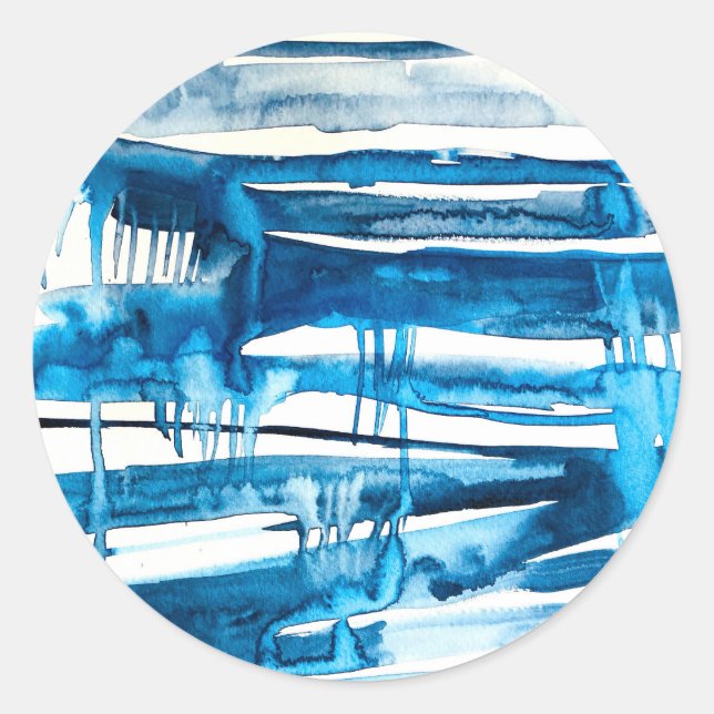 Sticker Rond Aquarelle bleu art abstrait (Devant)