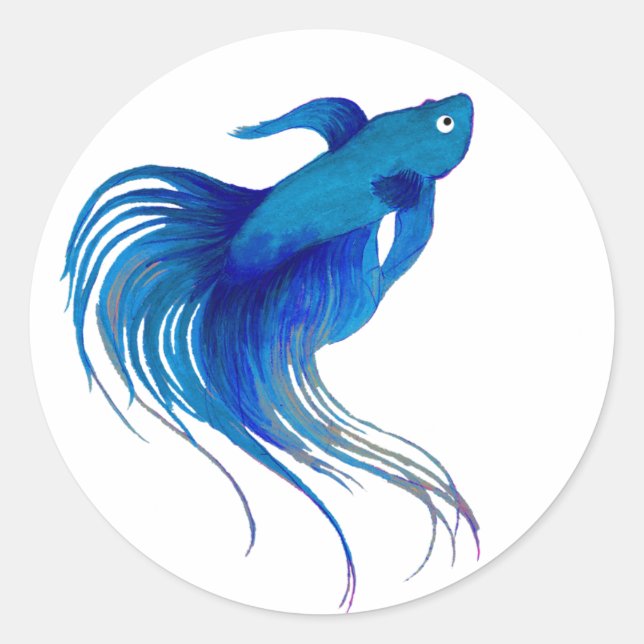 Sticker Rond Aquarelle bleu Betta Fish (Devant)