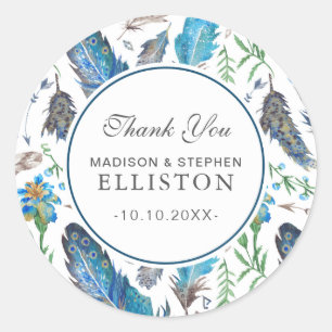 Sticker Rond Aquarelle bleu Boho Aztec   MERCI