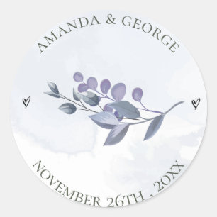 Sticker Rond Aquarelle bleu clair mignonne Mariage floral