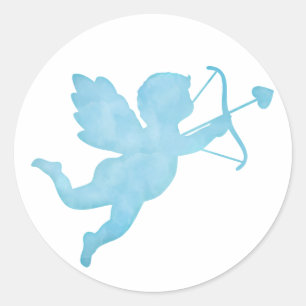 Sticker Rond Aquarelle Bleu Cupide Silhouette