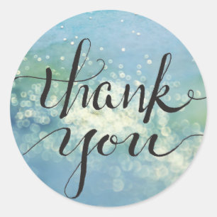 Sticker Rond Aquarelle Bleu de Bokeh Gratitude