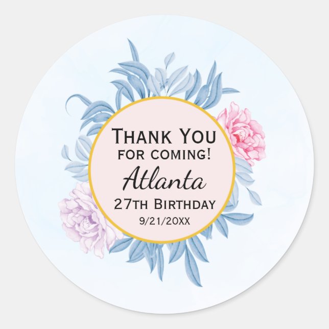 Sticker Rond Aquarelle bleu Dusty Succulent 30e anniversaire (Devant)