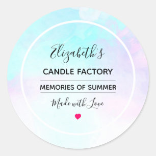 Sticker Rond Aquarelle bleu et violet moderne Biz savon chandel