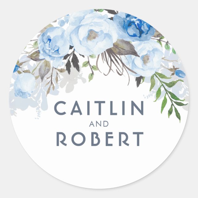 Sticker Rond Aquarelle bleu foncé Fleurs élégantes (Devant)