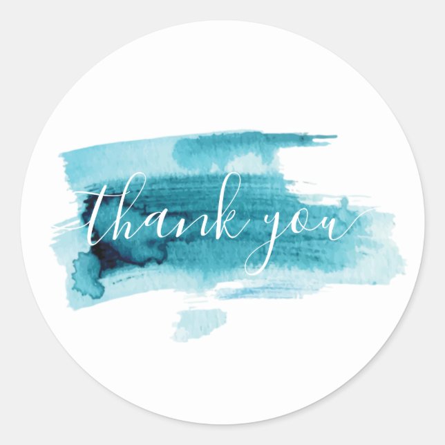 Sticker Rond aquarelle bleu moderne merci. (Devant)