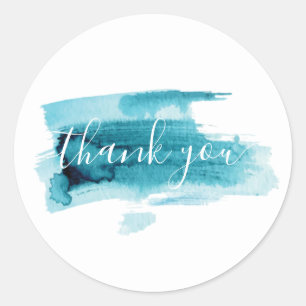 Sticker Rond aquarelle bleu moderne merci.