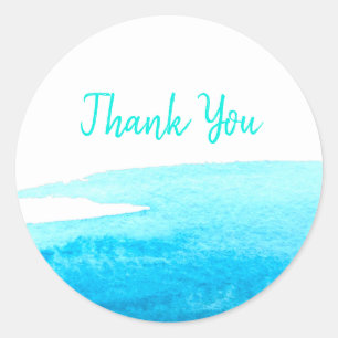 Sticker Rond Aquarelle bleu océan minimal