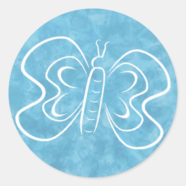 Sticker Rond Aquarelle Bleu Papillon Aquarelle (Devant)