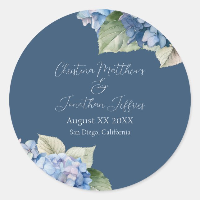 Sticker Rond Aquarelle bleu romantique Hydrangea Fleurs sur Mar (Devant)