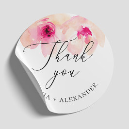 Sticker Rond Aquarelle bleu rose mariage floral merci