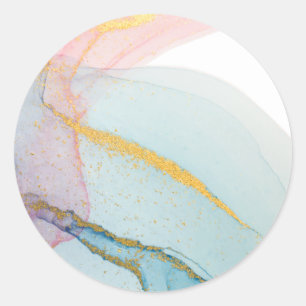 Sticker Rond Aquarelle bleu rose or
