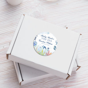 Sticker Rond Aquarelle bleu sous le baby shower marin