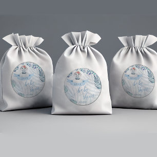 Sticker Rond Aquarelle Bleue Cute Vert Baby shower Eléphant